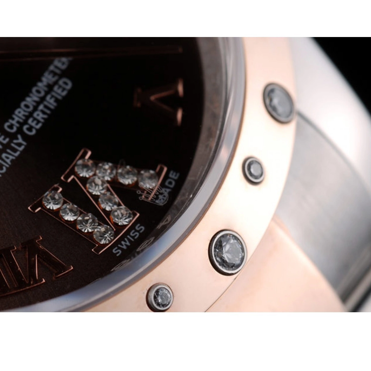 Aaa replica watch Rolex DateJust Case Plated Stainless Brushed Dial Brown Steel 41994 Diamond 0526